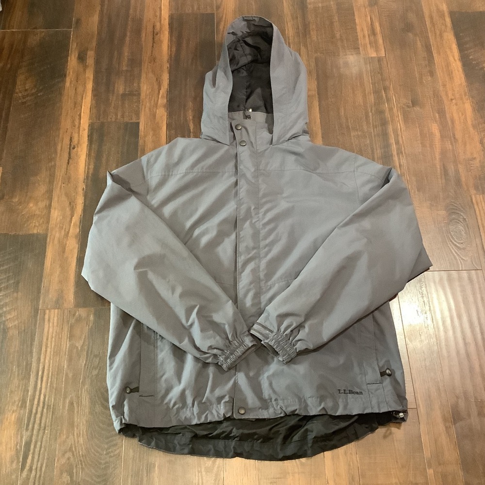 LL Bean Mens Gray Rain Jacket Hooded Shell XL